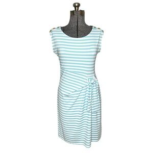 Talbots Striped Blue & White Side Tie Cap Sleeve Sheath Dress